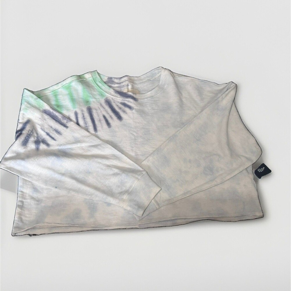 Lucky Brand Women’s Blue Green Tie Dyed Cropped Sweatshirt Size Large